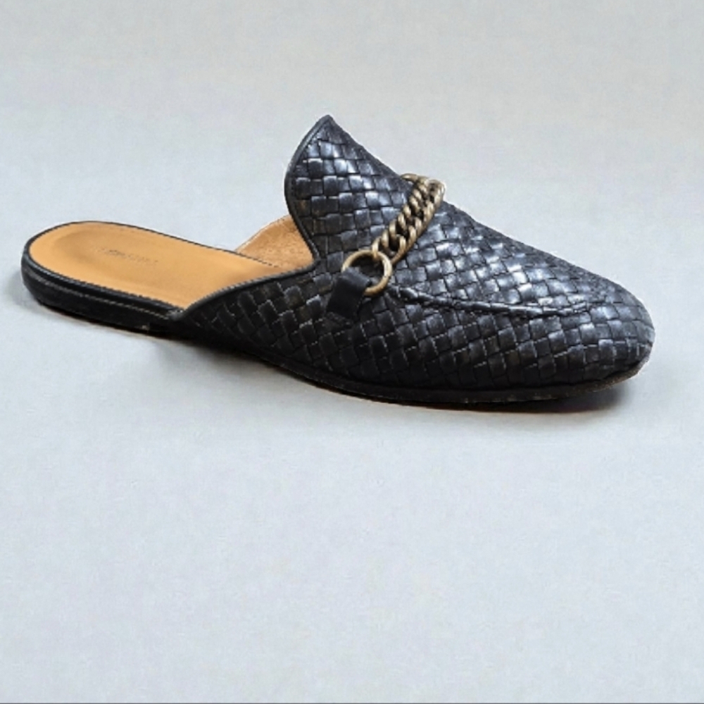 Magnanni Women's Carmen II Black Woven Leather Chain Bit Mule Loafers! 8.5